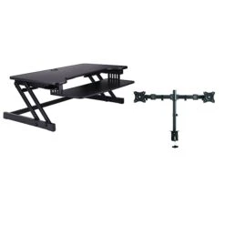Rocelco 37" Deluxe Adjustable Desk Riser With Dual Monitor Desk Mount, Black (R DADRB-DM2)