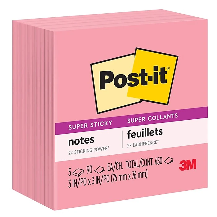 Post-it® Super Sticky Notes, 3" x 3", Neon Pink, 90 Sheets/Pad, 5 Pads/Pack (654-5SSNP) Post-it® Super Sticky Notes, 3" X 3", Neon Pink, 90 Sheets/Pad, 5 Pads/Pack (654-5SSNP) -Office Supply Shop 00D69713 9801 48FC A76710039B96518F sc7