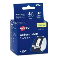 Avery Direct Thermal Roll Address Labels, 1-1/8" X 3-1/2", White, 130 Labels/Roll, 2 Rolls/Box, 260 Labels/Box (4150)