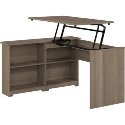 Bush Furniture Cabot 37-42"H Corner Adjustable Standing 3-Position Desk With Shelves, Ash Gray (WC31216)