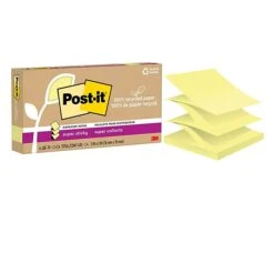Post-it® 100% Recycled Paper Super Sticky Dispenser Pop-up Notes, Canary Yellow, 3 In X 3 In, 6 Pads/Pack, 70 Sheets/Pad