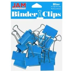 JAM Paper Colored Binder Clips, Medium, 5/8" Capacity, Blue, 15/Pack (339BCBU)