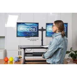 Rocelco 37"W Deluxe Adjustable Desk Riser With Energizing Anti-Fatique Mat (R DADRB-MAFM) -Office Supply Shop 199E1BFF D472 4CBB B568AAE46E5CE54A sc7