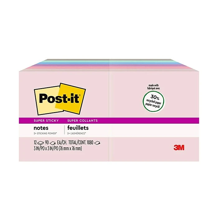 Post-it® Recycled Super Sticky Notes, 3" x 3", Wanderlust Pastels Collection, 90 Sheets/Pad, 12 Pads/Pack (654-12SSNRP) Post-it® Recycled Super Sticky Notes, 3" X 3", Wanderlust Pastels Collection, 90 Sheets/Pad, 12 Pads/Pack (654-12SSNRP) -Office Supply Shop 1C9540D1 6629 4B13 95C78CF058444EA7 sc7