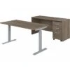 Bush Business Furniture Studio C 27"-47"H Adjustable Standing Desk With Credenza And File Cabinet, Modern Hickory (STC017MHSUFA)