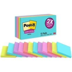 Post-it® Super Sticky Notes, 3" X 3", Supernova Neons, 90 Sheets/Pad, 12 Pads/Pack (654-12SSMIA)