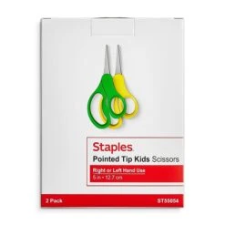 Staples 5" Kids Pointed Tip Stainless Steel Scissors, Straight Handle, Right & Left Handed, 2/Pack (TR55054) -Office Supply Shop 2A2210AD 788B 4509 A43BDBBF2AE7F428 sc7