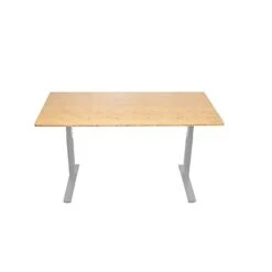 Uncaged Ergonomics Rise Up Electric Adjustable Height Standing Desk With Natural Bamboo Desktop Gray Frame, Bamboo Desktop Rugb)
