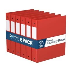 Davis Group Premium Economy 1 1/2" 3-Ring Non-View Binder, Red, 6/Pack (2312-03-06)