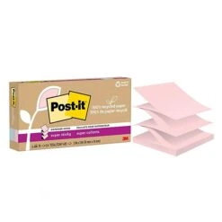 Post-it® 100% Recycled Paper Super Sticky Dispenser Pop-up Notes, Wanderlust Pastels, 3 In X 3 In, 6 Pads/Pack, 70 Sheets/Pad