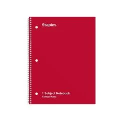 Staples 1-Subject Notebooks, 8" X 10.5", College Ruled, 70 Sheets, Assorted Colors, 6/Pack (TR58376)