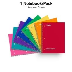 Staples Poly 1-Subject Notebook, 8" X 10.5", College Ruled, 70 Sheets, Assorted Colors, Each (27620M) -Office Supply Shop 52DC4109 C039 440F B62BDCF3818E5EEF sc7 1