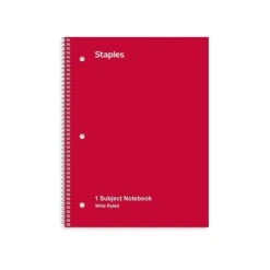 Staples 1-Subject Notebook, 8" X 10.5", Wide Ruled, 70 Sheets, Assorted Colors (ST54893C)