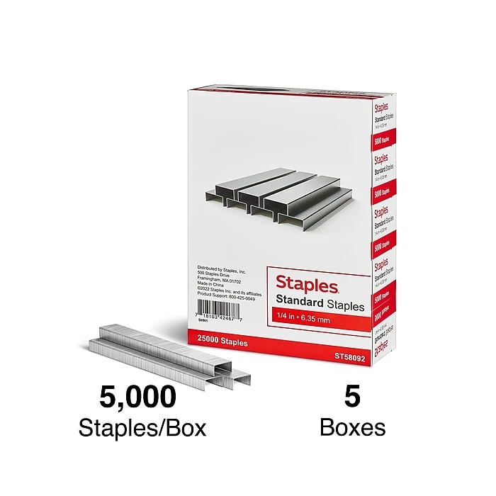 Staples Standard Staples, 1/4" Leg Length, 5000/Box, 5/Pack (TR58092) Staples Standard Staples, 1/4" Leg Length, 5000/Box, 5/Pack (TR58092) -Office Supply Shop 61EB3AFB 3254 425B 8F1AAE86EAEFF3A4 sc7