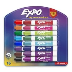 EXPO Low Odor Dry Erase Vibrant Color Markers, Chisel Tip, Assorted Colors, 16/set (1927526SAN)