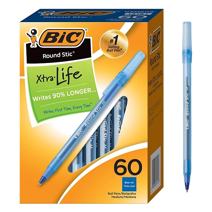 BIC Round Stic Xtra-Life Ballpoint Pen, Medium Point, 1.0mm, Blue Ink, 60/Pack (GSM609BE) BIC Round Stic Xtra-Life Ballpoint Pen, Medium Point, 1.0mm, Blue Ink, 60/Pack (GSM609BE) -Office Supply Shop 73C341C6 995A 4A53 BF65624E901AD28A sc7