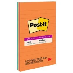 Post-it® Super Sticky Notes, 5" X 8", Energy Boost Collection, Lined, 4 Pads/Pack, 45 Sheets/Pad (5845-SSUC)