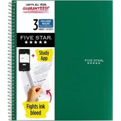 Mead Five Star 3-Subject Notebook, 8.5" X 11", College Ruled, 150 Sheets, Assorted Colors (06050/06210)