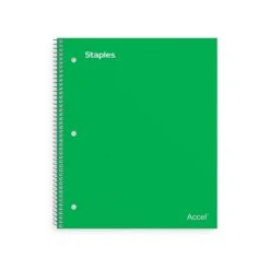 Staples Premium 1-Subject Notebook, 8" X 10.5", Wide Ruled, 100 Sheets, Green (TR51452)