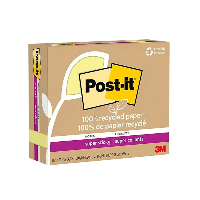Post-it® 100% Recycled Paper Super Sticky Notes, Canary Yellow, 3 in x 5 in, 12 Pads/Pack, 70 Sheets/Pad (655R-12SSCY) Post-it® 100% Recycled Paper Super Sticky Notes, Canary Yellow, 3 In X 5 In, 12 Pads/Pack, 70 Sheets/Pad (655R-12SSCY) -Office Supply Shop 999B90E1 6203 4B73 B0F9B9869B2D1B6C sc7