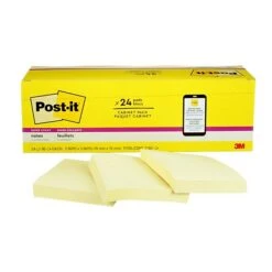 Post-it® Super Sticky Notes, 3" X 3", Canary Yellow, 90 Sheets/Pad, 24 Pads/Pack (654-24SSCP)