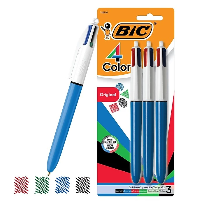 BIC 4-Color Retractable Ballpoint Pens, Medium Point, Assorted Ink, 3/Pack (14540) BIC 4-Color Retractable Ballpoint Pens, Medium Point, Assorted Ink, 3/Pack (14540) -Office Supply Shop A4912092 DA2C 4C1E B0B15CEBACAE8CFC sc7
