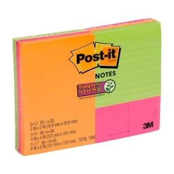Post-it® Super Sticky Notes, Assorted Sizes, Energy Boost Collection, 90 Sheets/Pad, 12 Pads/Pack (4642-12SSAU)