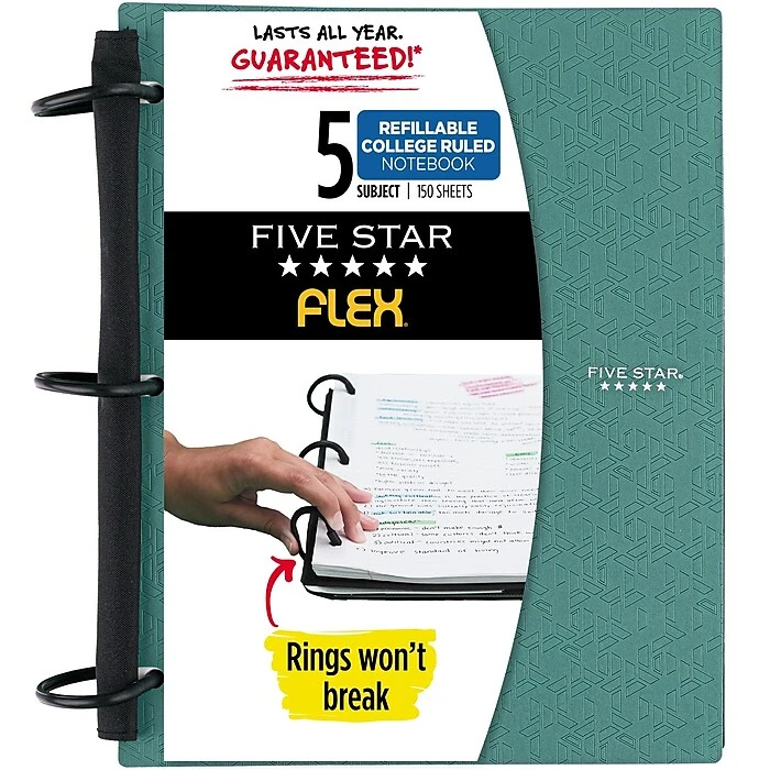 Five Star Flex 5-Subject Notebook, 8.5" x 11", College Ruled, 150 Sheets, Assorted Colors (08128) Five Star Flex 5-Subject Notebook, 8.5" X 11", College Ruled, 150 Sheets, Assorted Colors (08128) -Office Supply Shop B90F02A2 B4C8 4772 A5F596E2404DD498 sc7