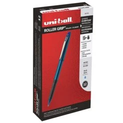 Uni-ball Uniball Roller Grip Pen, Micro Point, 0.5mm, Blue Ink, Dozen (60705)