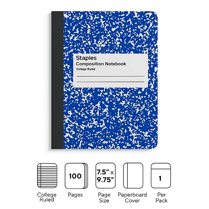 Staples Composition Notebook, 7.5" x 9.75", College Ruled, 100 Sheets, Blue/White (ST55067) Staples Composition Notebook, 7.5" X 9.75", College Ruled, 100 Sheets, Blue/White (ST55067) -Office Supply Shop C25F4BCD E279 4353 BABC5DEB3D444029 sc7