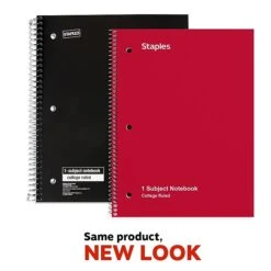 Staples 1 Subject Notebooks, 9" X 11", College Ruled, 100 Sheets, Black (42077M)