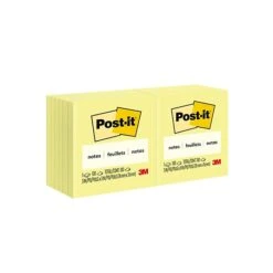 Post-it® Notes, 3" X 3", Canary Yellow, 100 Sheets/Pad, 12 Pads/Pack (654-12YW)