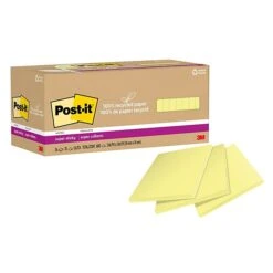 Post-it® 100% Recycled Paper Super Sticky Notes, 3 In X 3 In, Canary Yellow, 70 Sheets/Pad, 24 Pads/Pack (654R-24SSCY-CP)