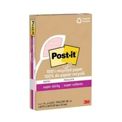 Post-it® 100% Recycled Paper Super Sticky Notes, Wanderlust Pastels Collection, Lined, 4 In X 6 In, 4 Pads/Pack, 45 Sheets/Pad