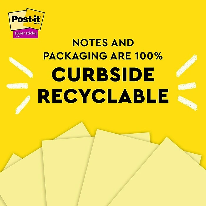 Post-it® 100% Recycled Paper Super Sticky Notes, Canary Yellow, 3 in x 3 in, 12 Pads/Pack, 70 Sheets/Pad (654R-12SSCY) Post-it® 100% Recycled Paper Super Sticky Notes, Canary Yellow, 3 In X 3 In, 12 Pads/Pack, 70 Sheets/Pad (654R-12SSCY) -Office Supply Shop F9BADE56 BE2B 447E B7E151F947505233 sc7