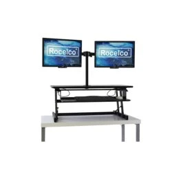 Rocelco 37" Deluxe Adjustable Desk Riser With Dual Monitor Desk Mount, Black (R DADRB-DM2) -Office Supply Shop FF684410 21AE 4232 94B175392F968166 sc7