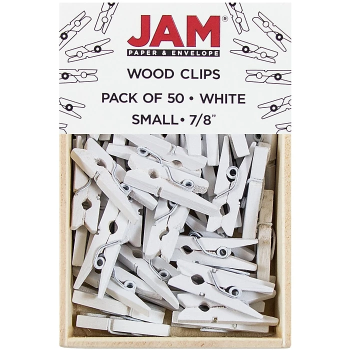 JAM Paper Wood Clip Small Wood Clothespins, White, 2 Packs of 50 (2230717360A) JAM Paper Wood Clip Small Wood Clothespins, White, 2 Packs Of 50 (2230717360A) -Office Supply Shop m005745065 sc7