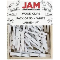 JAM Paper Wood Clip Medium Wood Clothespins, White Clothes Pins, 2 Packs Of 50 (2230719109A) -Office Supply Shop m005745077 sc7