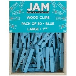 JAM Paper® Wood Clip Clothespins, Medium 1 1/8 Inch, Blue Clothes Pins, 50/Pack (230726776) -Office Supply Shop m005745146 sc7