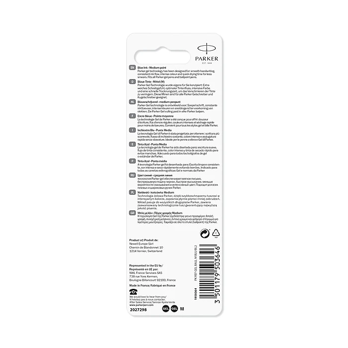 Parker Quink Gel-Ink Pen Refills, Medium Tip, Blue Ink, 2/Pack (1950364) Parker® Parker Quink Gel-Ink Pen Refills, Medium Tip, Blue Ink, 2/Pack (1950364) -Office Supply Shop m007113539 sc7
