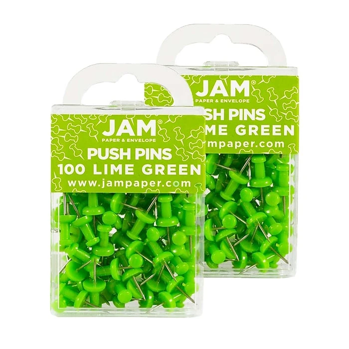 JAM Paper Push Pins, Lime Green, 2 Packs of 100 (522416893A) JAM Paper Push Pins, Lime Green, 2 Packs Of 100 (522416893A) -Office Supply Shop m007145877 sc7