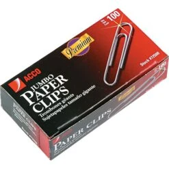 ACCO, Premium Jumbo Paper Clips, Smooth Finish, Jumbo Size 1-7/8", 100/Box (72500)