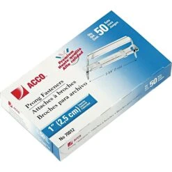 ACCO Premium Prong Fasteners, Complete Set, 1" Capacity, Silver 50/Box (70012)
