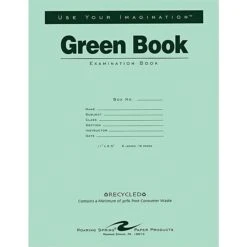 Roaring Spring Paper Products Recycled Green Exam Book 8 1/2"x 11", Wide Ruled With Margin, 8 Sheets/16 Pages