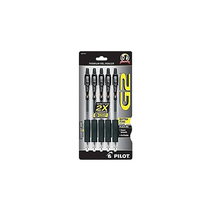 Pilot G2 Retractable Gel Pens, Extra Fine Point, Black Ink, 5/Pack (31173) Pilot G2 Retractable Gel Pens, Extra Fine Point, Black Ink, 5/Pack (31173) -Office Supply Shop s0706562 sc7