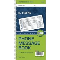 TOPS® Phone Message Book, Ruled, 2-Part, White/Canary, 11" X 5 1/2", 1/Ea (4008)