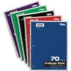 TOPS 1-Subject Notebook, 8" X 10.5", College Ruled, 70 Sheets, Assorted Colors (TOP 65021)