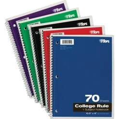 TOPS 1-Subject Notebook, 8" X 10.5", College Ruled, 70 Sheets, Assorted Colors (TOP 65021)