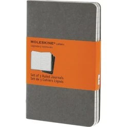 Moleskine Cahier Journal, Set Of 3, Pocket, Ruled, Pebble Grey, Soft Cover, 3-1/2" X 5-1/2"