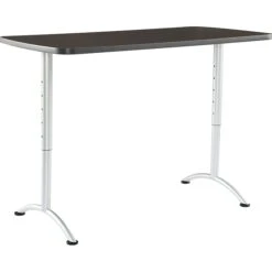 Iceberg Arc Adjustable Height Rectangular Conference Table, Gray Walnut/Silver Legs, 30"-42"H X 60"W X 30"D